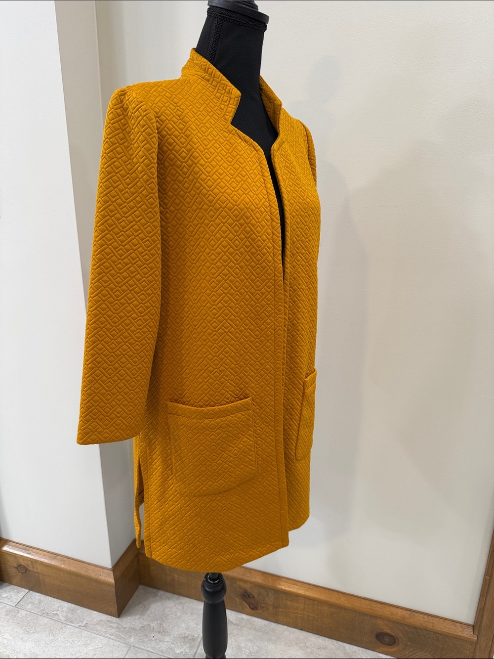 NYCC New York Clothing Co Mustard Yellow quilted open front Cardigan Jacket S - Picture 2 of 5